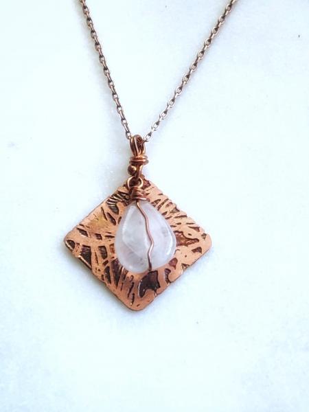 Acid etched copper necklace with moonstone picture