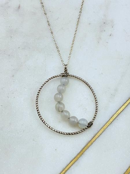 Sterling silver and white lace agate moon necklace