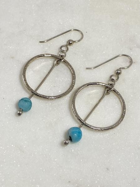 Sterling silver forged circle earrings with amazonite gemstones picture