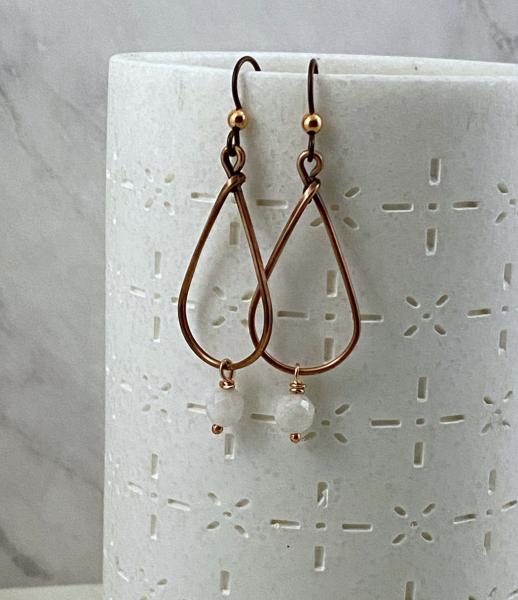 Copper and moonstone wire earrings picture