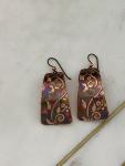 Acid etched copper swirl earrings with leaves