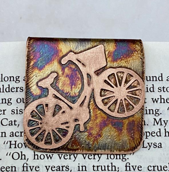 Acid etched copper bicycle bookmark picture