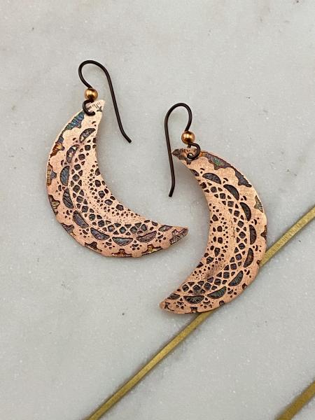 Acid etched copper mandala earrings