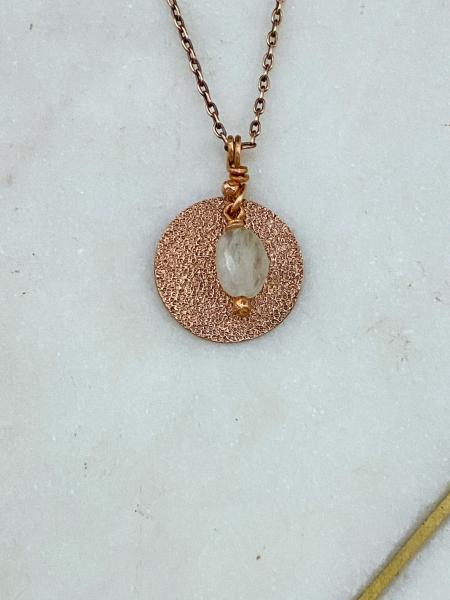 Hammer textured copper necklace with moonstone picture