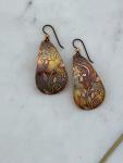 Acid etched copper teardrop earrings