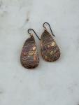 Acid etched copper teardrop earrings