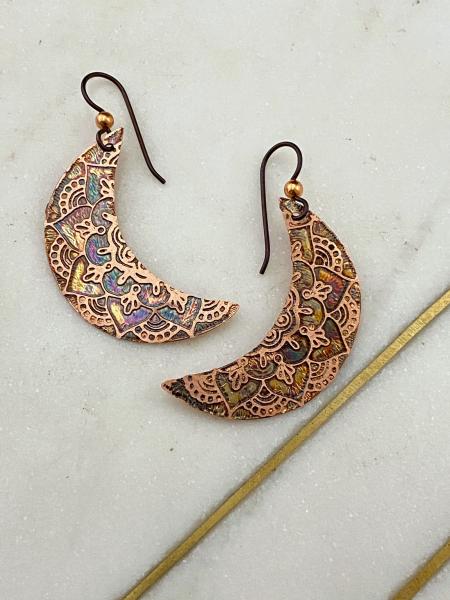 Acid etched copper mandala earrings picture