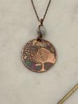 Acid etched copper blowing tree necklace with moonstone