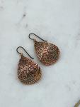 Acid etched copper teardrop earrings