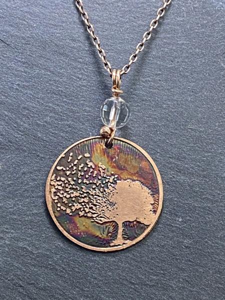 Acid etched copper tree necklace necklace quartz