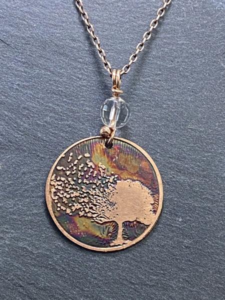 Acid etched copper tree necklace necklace quartz picture