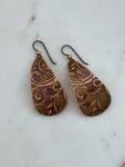 Acid etched copper teardrop earrings