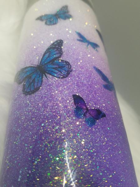 Dragonfly and Butterfly Purple Glitter Tumbler picture