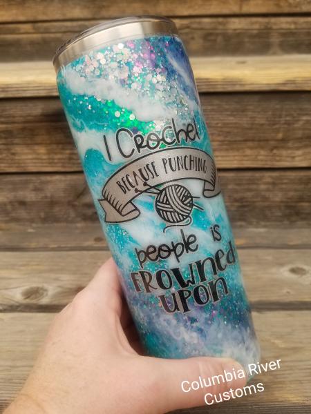 I Crochet Because Punching People is Frowned Upon Glitter Milky Way Tumbler