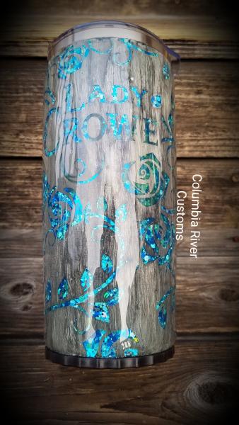 Gray Woodgrain Peekaboo Rambling Rose Glitter Tumbler picture