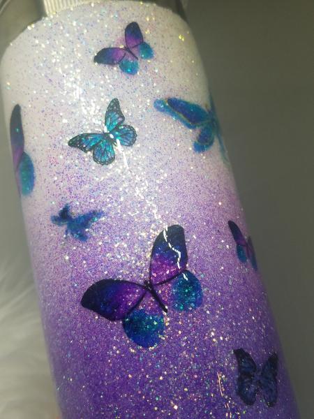 Dragonfly and Butterfly Purple Glitter Tumbler picture