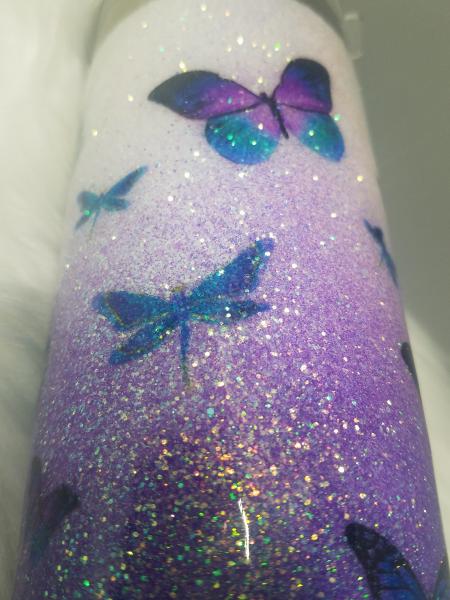 Dragonfly and Butterfly Purple Glitter Tumbler picture
