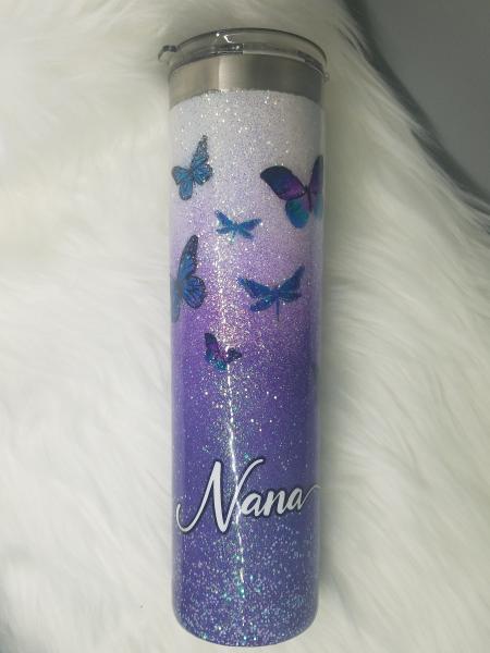 Dragonfly and Butterfly Purple Glitter Tumbler picture