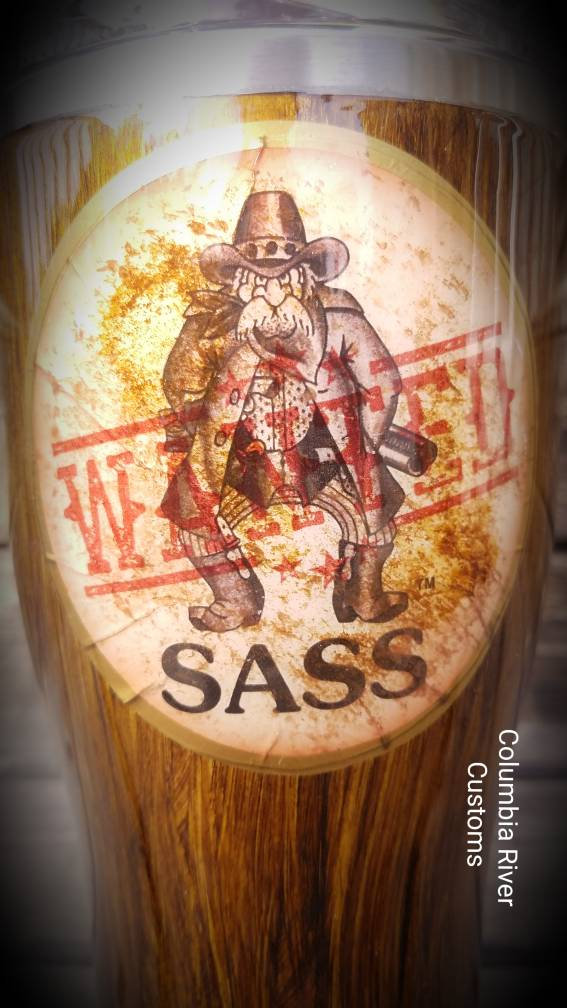 Single Action Shooting Society SASS Woodgrain Tumbler with Wanted Sign picture