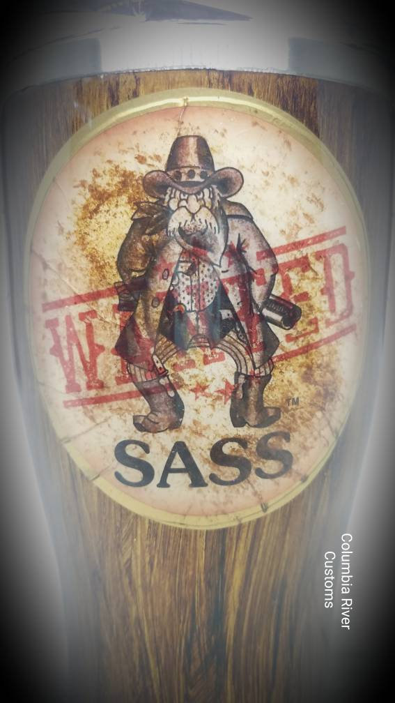 Single Action Shooting Society SASS Woodgrain Tumbler with Wanted Sign picture