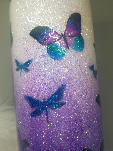 Dragonfly and Butterfly Purple Glitter Tumbler picture