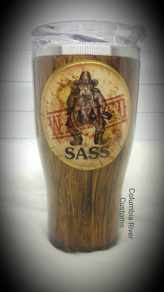 Single Action Shooting Society SASS Woodgrain Tumbler with Wanted Sign picture