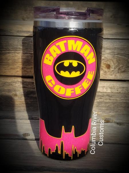 Bright Pink Batman Glitter Tumbler