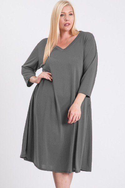 Plus Size V neck Hidden Pocket Swing Dress picture