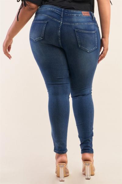 Plus Size Dark Blue Ripped Denim Jeans picture