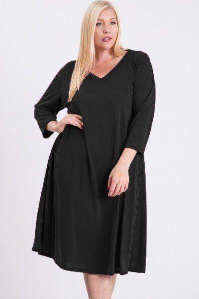 Plus Size V neck Hidden Pocket Swing Dress picture