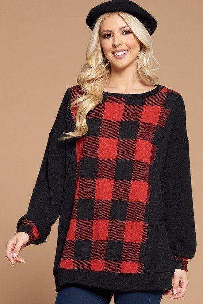 Plus Size Buffalo Plaid Tunic Pullover picture