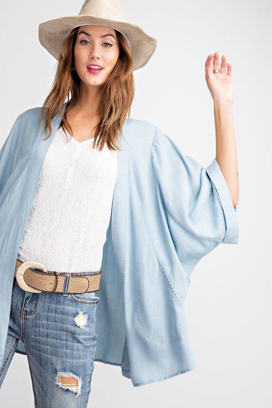 Dolman Sleeve open washed denim cardigan