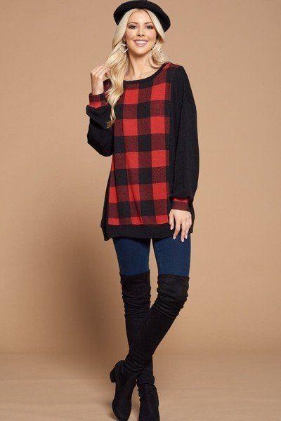 Plus Size Buffalo Plaid Tunic Pullover picture