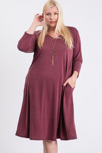 Plus Size V neck Hidden Pocket Swing Dress