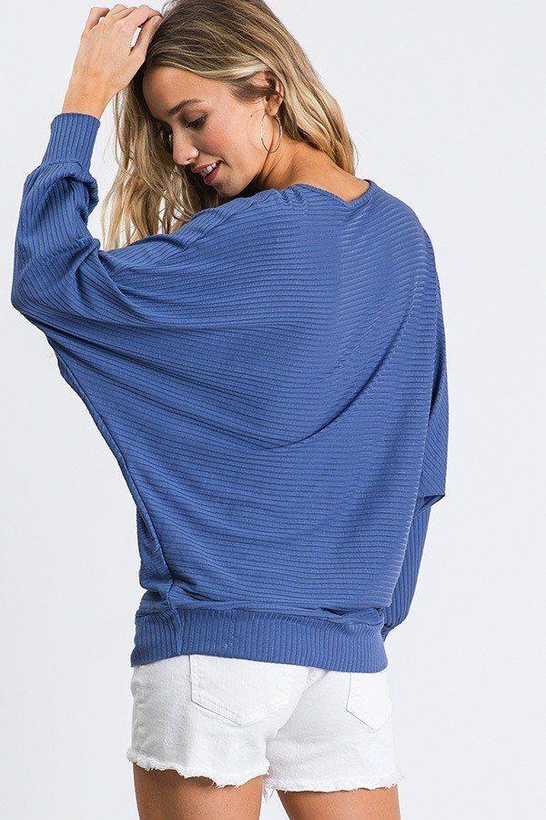 Dolman Long Sleeve Ribbed Top with Banded Hem picture