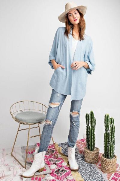 Dolman Sleeve open washed denim cardigan picture