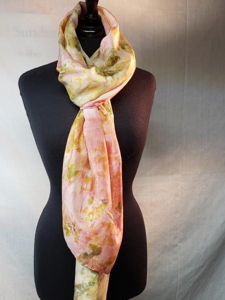 Ecoprint watercolor style silk scarf