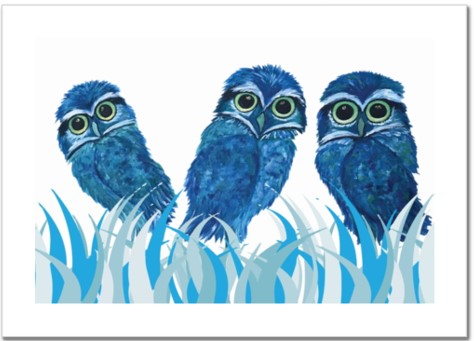 "Larry, Curly and Moe" Burrowing Owl Art Print