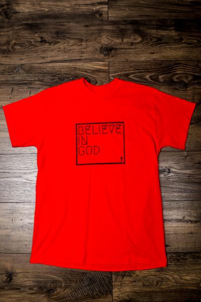 "Believe In God" T-shirt - Red w/Black picture