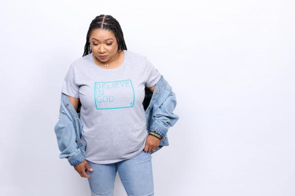 "Believe In God" T-shirt - Grey w/Turquoise picture