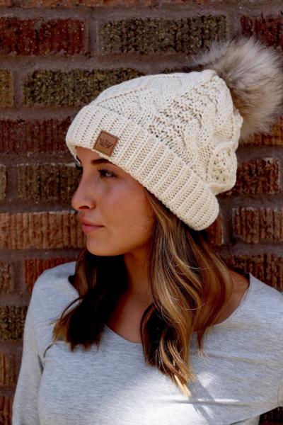 Cream Fleece lined Cable Knit Beanie picture