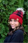 Black & Red Buffalo Plaid Beanie with PomPom