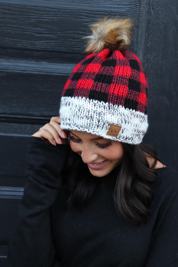 Buffalo Plaid Hat with PomPom picture