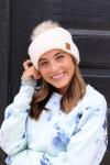 Cream Fleece Lined Beanie with PomPom