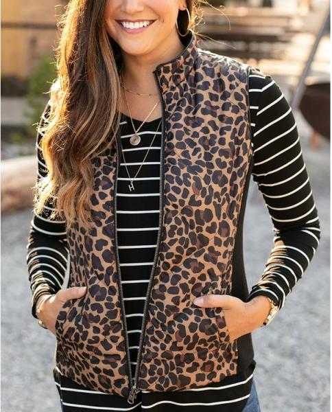 Grace & Lace Reversible Slim Fit Vest - Leopard/Black - SMALL picture