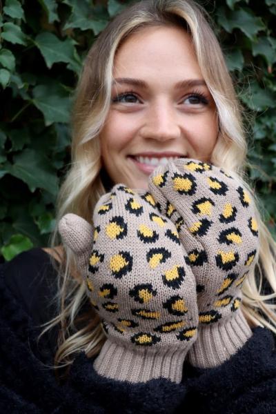 Tan & Leopard Fleece Lined Mittens