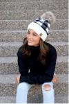 Black Buffalo Plaid Hat with PomPom