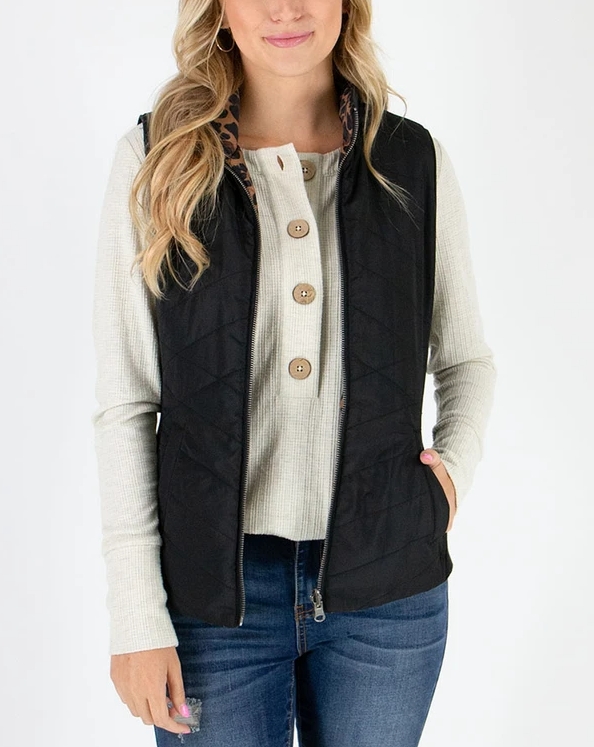 Grace & Lace Reversible Slim Fit Vest - Leopard/Black