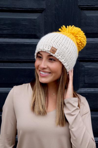 Mustard & Taupe Fleece Lined Beanie picture