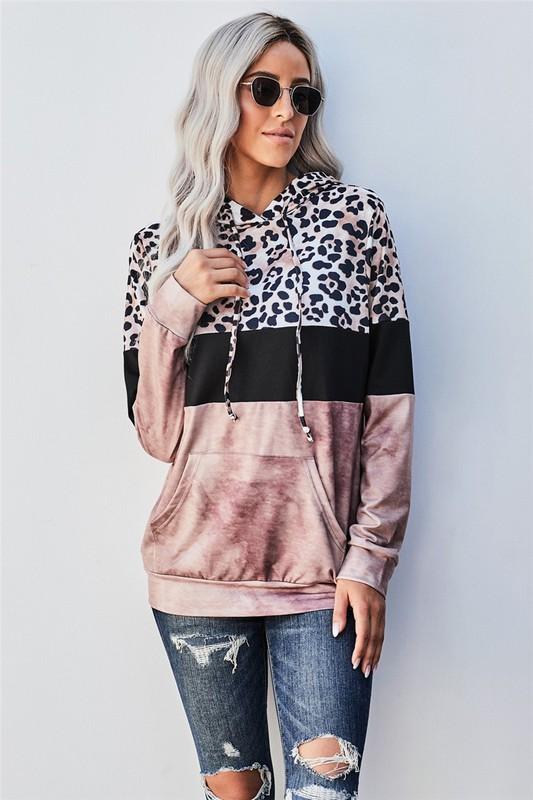 Leopard Contrast Hoodie - SMALL